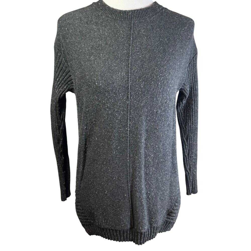 T by Talbots Women's Dark Gray Flecked Sweater Zippers Long Wool Blend Small S